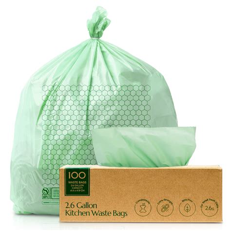 Cleanomic Compostable Kitchen Waste Bags 2.6 Gallon (100 Count) - Compostable Trash Bags ...