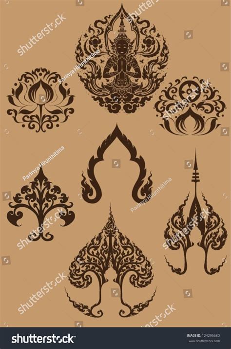 Set: Thai Art Symbols Stock Vector Illustration 124295680 : Shutterstock