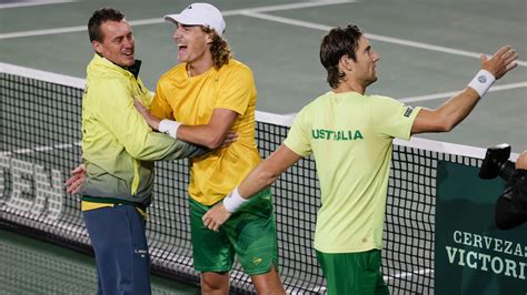 Aussies fight back to defeat France 2-1 and all but progress to Davis Cup finals - ABC News