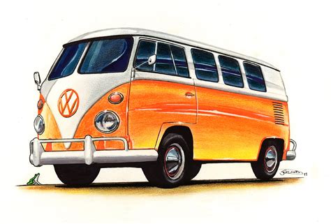 VW Campervan Drawing 2011 | Pastel, marker, fineliner and go… | Flickr