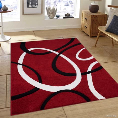 Allstar Red Modern Geometric Black circle design Area Rug (7' 9" x 10 ...