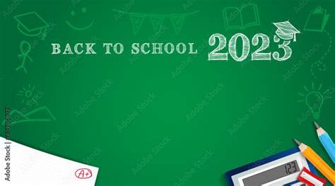 Back to school 2023 poster with pencils, student test and calculator on ...