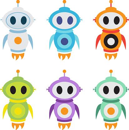 Robot Rocket Mascot Logo Cute Robot Character Vector Illustration Stockvectorkunst en meer ...