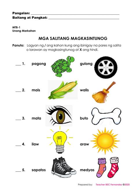 Mga Salitang Magkatugma2 worksheet | Sequencing worksheets, 1st grade worksheets, 1st grade ...