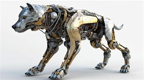 Premium Photo | A robot dog with a white body and a yellow body.