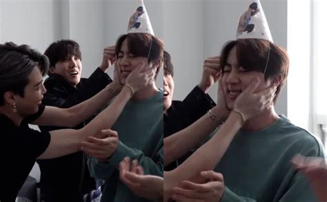 BTS Members Surprise & Gush Over Jin With 28th Birthday Cake