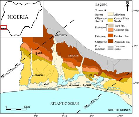 Geological map of the Eastern part of the Dahomey Basin, Nigeria | Download Scientific Diagram