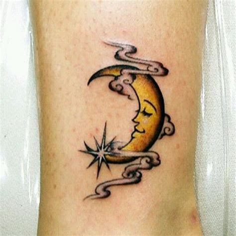 Star And Yellow Moon Tattoo On Leg | Moon tattoo designs, Moon tattoo design, Tattoo designs