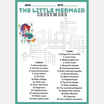 THE LITTLE MERMAID crossword puzzle worksheet activity by Mind Games Studio