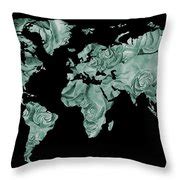 Dark Teal Blue On Black Watercolor World Map Silhouette Painting by Irina Sztukowski