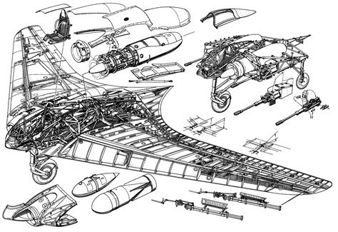 Horten Ho 229 Cutaway Drawing in High quality