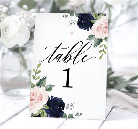 Blush & Navy Table Numbers