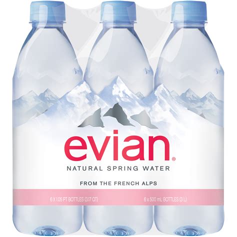 Evian Natural Spring Water, 6 - 1.05 pt (500 ml) bottles [3.17 qt (3 lt)]