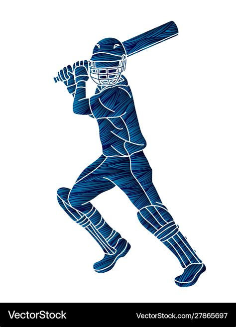 Cricket batsman sport player action cartoon Vector Image