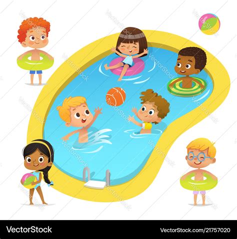 Pool party characters multiracial boys and girls Vector Image