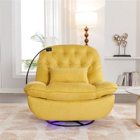 Voice Control Power Recliner Swivel Barrel Chair Smart Accent Chair w/ USB & Bluetooth Yellow ...
