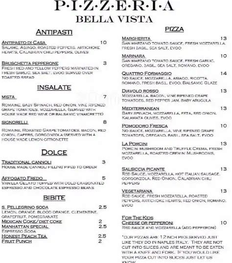 Menu at Pizzeria Bella Vista, Chesapeake