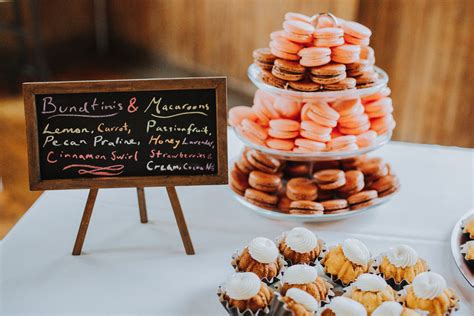 Colorful Macarons on Dessert Table with Chalkboard Sign