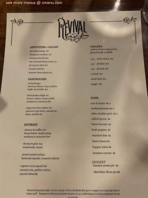 Online Menu of Revival Restaurant, St. Louis Park, Minnesota, 55426 - Zmenu