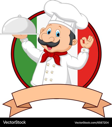 Cartoon funny italian chef holding platter Vector Image