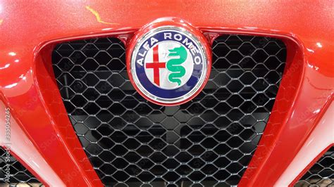 Alfa Romeo logo or sign in a red car, Toronto, Canada Stock Photo | Adobe Stock