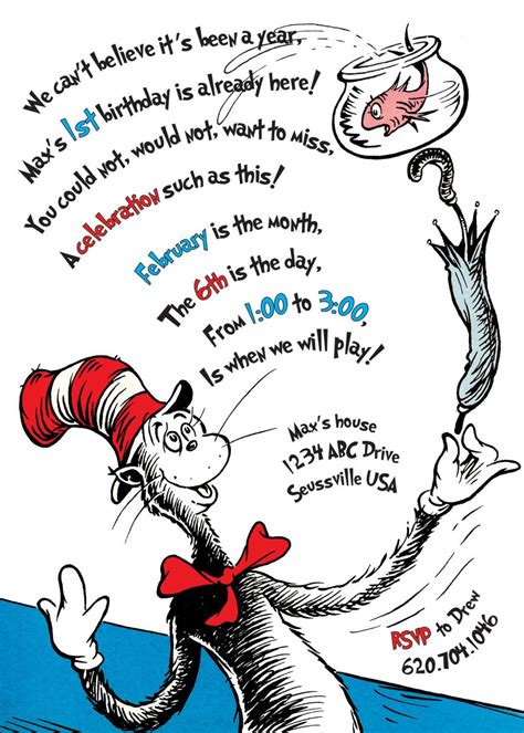 Pin by Diane Bostic on Birthdays | Printable birthday invitations, Dr seuss birthday party ...