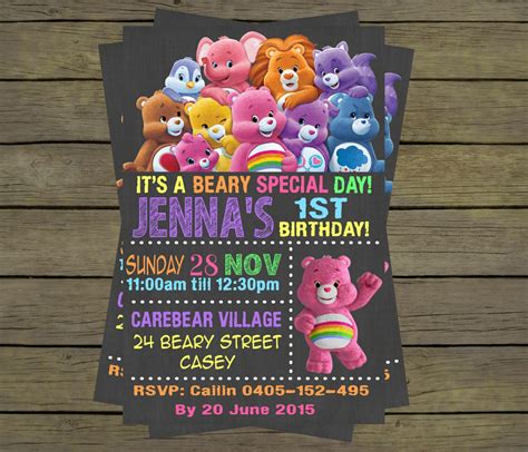 Carebear Care Bear girls Birthday Party Invitation Digital File; You ...