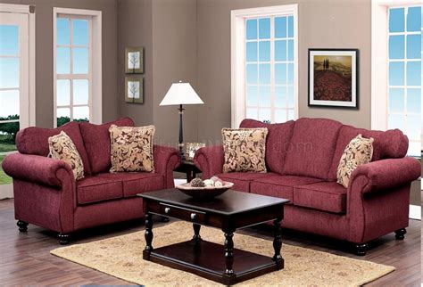 Burgundy Fabric Classic Sofa & Loveseat Set w/Options