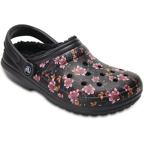 CROCS Women's Classic Fuzz Lined Graphic Clogs, Black Floral - Bob’s Stores