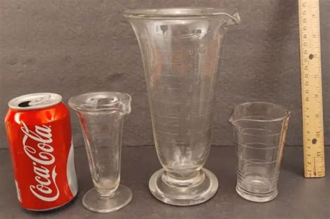 3 VINTAGE USED Pharmacy Apothecary Fluted Glass Beakers Graduated Etched Embossd $39.00 - PicClick