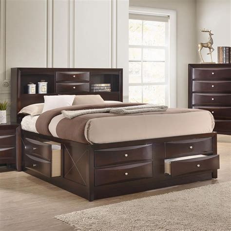 Crown Mark Emily Contemporary King Captain's Bed with Bookcase Headboard | Royal Furniture | Bed ...