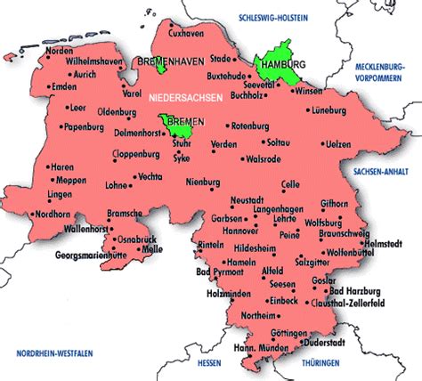 Travels Through Germany - Map of Niedersachsen, Hamburg, Bremen