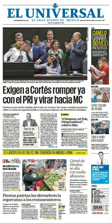 Newspaper El Universal (Mexico). Newspapers in Mexico. Friday's edition ...