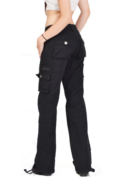 New Ladies Womens Black Wide Loose Combat Trousers Cargo Jeans ...