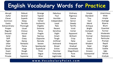 English Vocabulary Words For Practice - Vocabulary Point