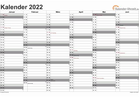 KALENDER 2022 ZUM AUSDRUCKEN - KOSTENLOS