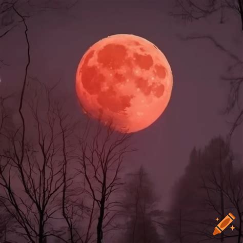 Crimson red moon over a dark forest on Craiyon