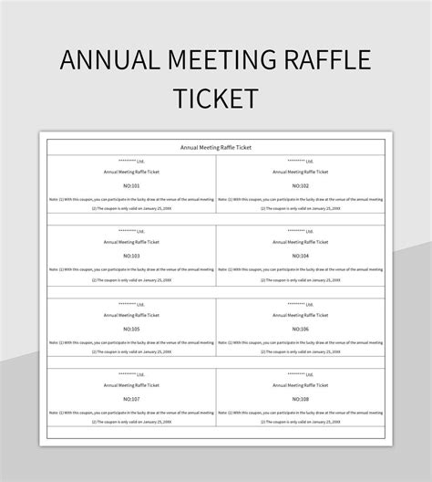 Annual Meeting Raffle Ticket Excel Template And Google Sheets File For Free Download - Slidesdocs