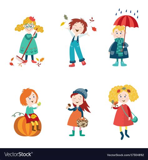 Cartoon kids enjoy fall autumn activities Vector Image