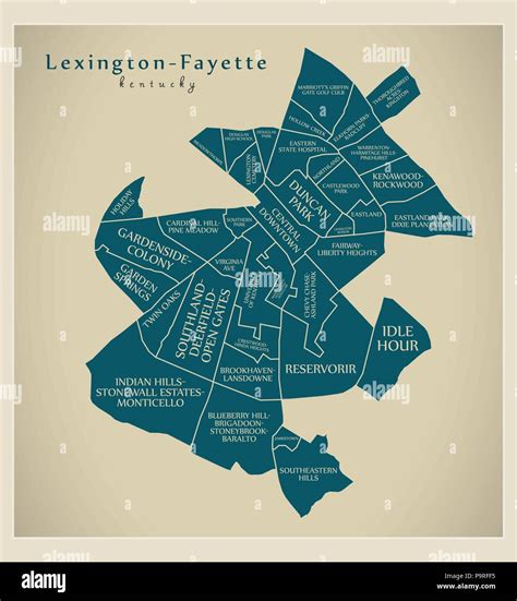 Modern City Map - Lexington-Fayette Kentucky city of the USA with ...