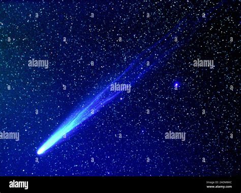 Comet Hyakutake. Optical image showing the head or coma (bottom left ...