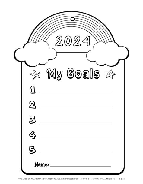 Free Printable New Year 2024 Goals Template for Kids: Prepare for Success with a Fun Rainbow Design