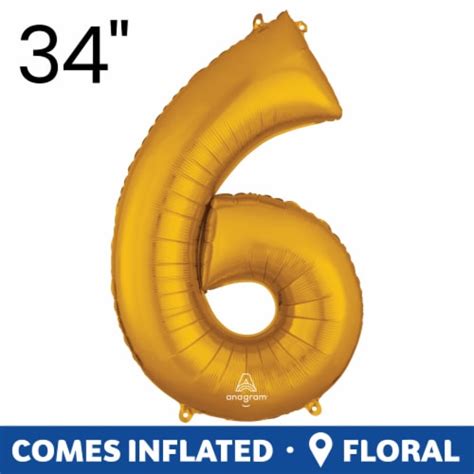 GOLD NUMBER 6 Helium Filled Balloon - 34 inches BIG, 1 ct - Fry’s Food ...