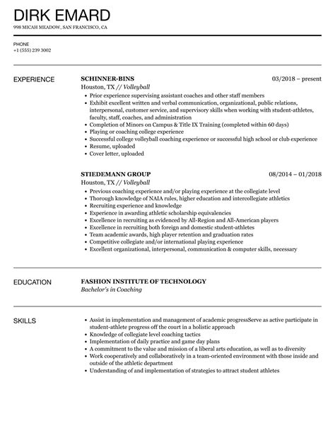 Volleyball Resume Samples | Velvet Jobs