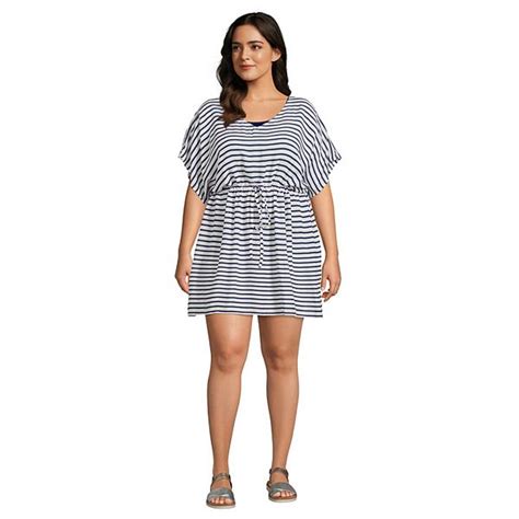 Plus Size Lands' End Gathered Waist Swim Cover-up Dress