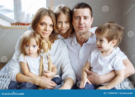 Portrait of Happy Family with Three Children Stock Image - Image of ...