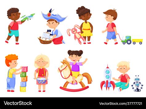 Kids playing with toys cartoon children play Vector Image