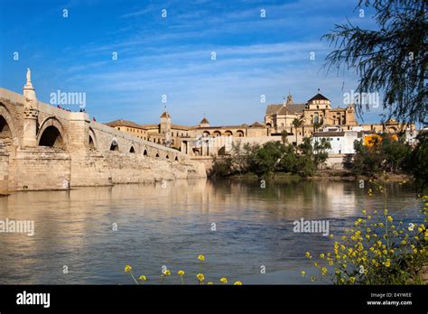 Roman bridge Guadalquivir river and cathedral mosque Cordoba Andalusia ...