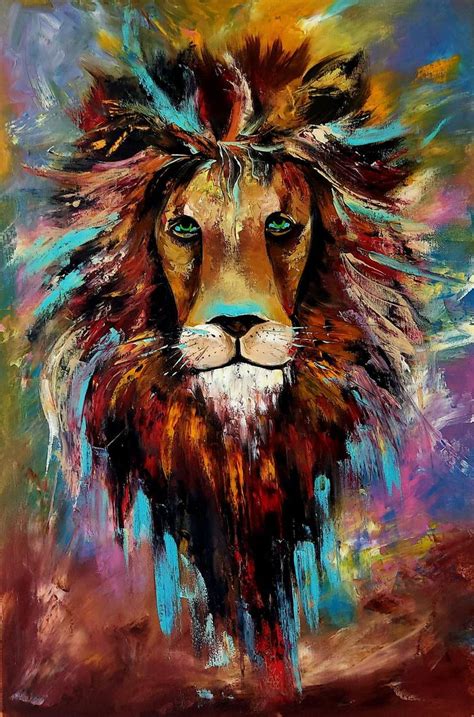 Lion painting Lion Art Wildlife Painting Multicolored Painting by Margo Tartart | Saatchi Art