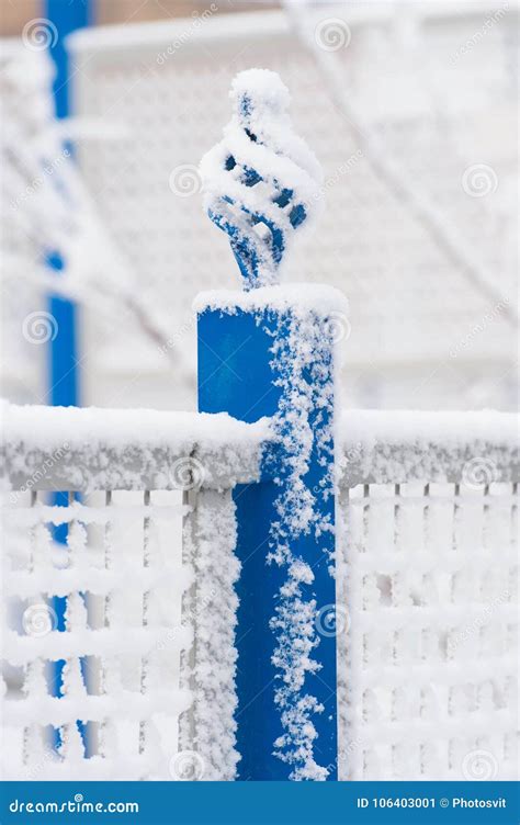 Fence Covered with White Snow on Winter Background Stock Image - Image of frosty, year: 106403001